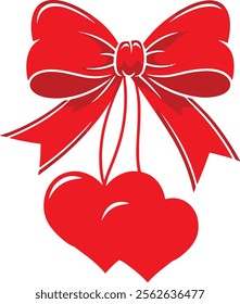 A red heart wrapped with a pink ribbon tied in a decorative bow vector illustration