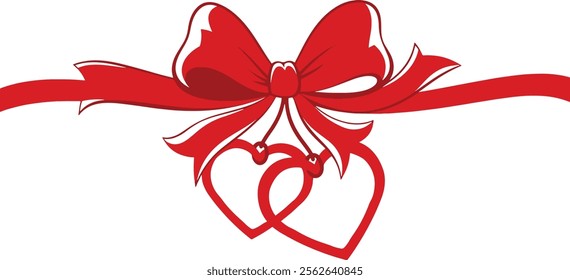 A red heart wrapped with a pink ribbon tied in a decorative bow vector illustration