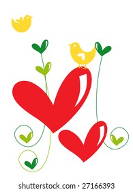 red heart with yellow bird illustration