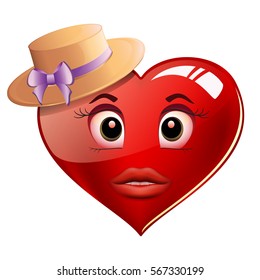 Red heart with yellow hat with green eyes and long eyelashes sexy pink female lips on a white background
heart icon
