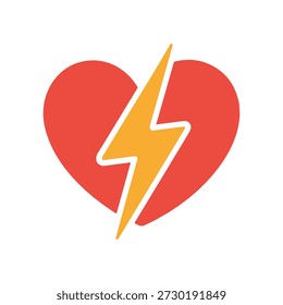 Corazón rojo con relámpago amarillo que simboliza la energía y la pasión
