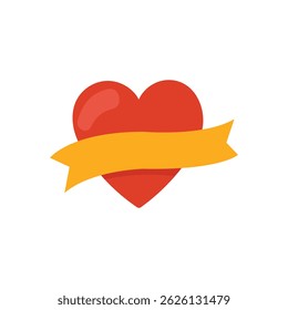 Red Heart with Yellow Ribbon Icon Love and Care Symbol Illustration