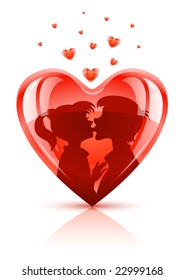 red heart with young teens couple kissing vector illustration