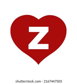 corazón rojo con icono de letras Z. Letra Z y corazón.