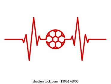 Red Heartbeat with Ball Shape Centered Line isolated on white background