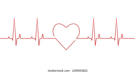 Red heartbeat and heart rate line concept isolated on white background. Vector illustration.