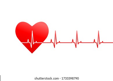 Red heartbeat and heart rate line as ecg, cardiogram or related cardiology concept