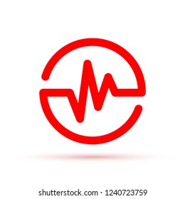 Red Heartbeat icon in the circle. Vector illustration. Medical concept in flat design. Heart Rate