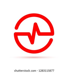 Red Heartbeat icon in the circle. Vector illustration. Medical concept in flat design. Heart Rate