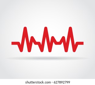 Red heartbeat icon with shadow on a gray background