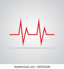 Red heartbeat icon. Vector illustration. Heartbeat sign in flat design.