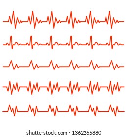 Red heartbeat icons in flat design. Vector illustration. Sign of the electrocardiogram isolated.