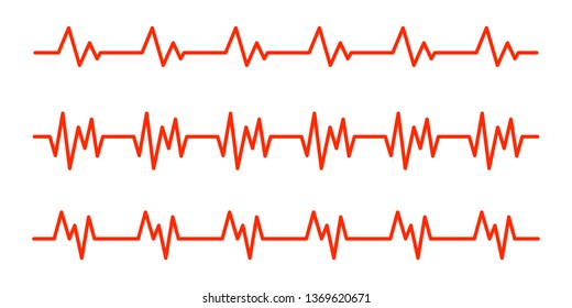 Red heartbeat icons in flat design. Vector illustration. Sign of the electrocardiogram isolated.