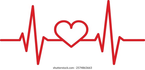 Red heartbeat line collection with heart symbol, cardiology, medical pulse, ECG, EKG design, healthcare clipart vector illustration, health monitoring, digital heartbeat graphics