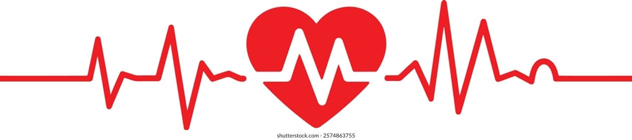 Red heartbeat line collection with heart symbol, cardiology, medical pulse, ECG, EKG design, healthcare clipart vector illustration, health monitoring, digital heartbeat graphics