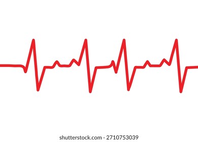 Vetor de ECG de Linha de Pulsação Vermelha sobre o Conceito de Integridade de Rastreamento de Pulso de Fundo Branco.