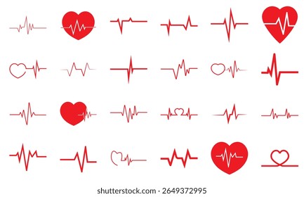 Ícone de linha de batimento cardíaco vermelho. cardiologia, pulso médico, ECG, design de ECG, clipart de tratamento de saúde. Traçado editável. Ilustração vetorial.