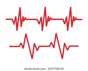 Ícone de linha de pulsação vermelha no plano de fundo branco. Monitor de Taxa de Pulso. Ilustração vetorial.heartline.loveline.cardiograph.heartbeat