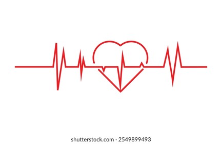 Red heartbeat line icon on white background. Pulse Rate Monitor. Vector illustration. EKG heart beat line, vector. Cardiogram line icon, sign.