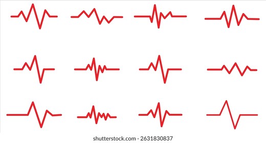  red heartbeat line icon set vector on white background.