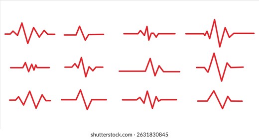  red heartbeat line icon set vector on white background.