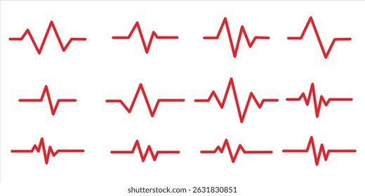  red heartbeat line icon set vector on white background.