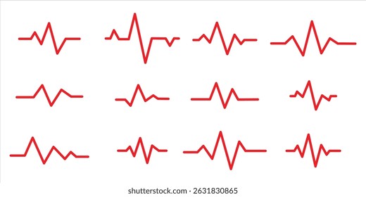  red heartbeat line icon set vector on white background.