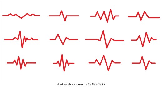  red heartbeat line icon set vector on white background.