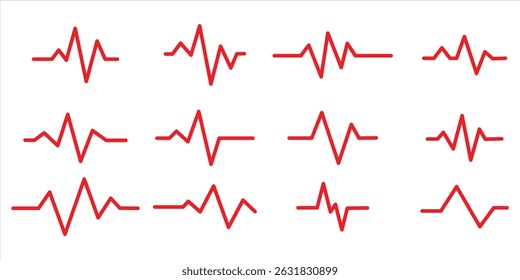  red heartbeat line icon set vector on white background.