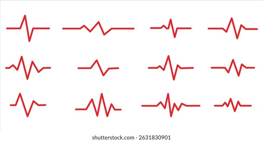  red heartbeat line icon set vector on white background.