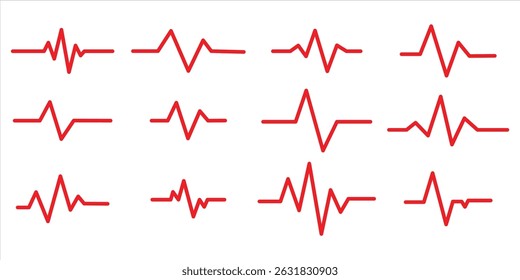  red heartbeat line icon set vector on white background.