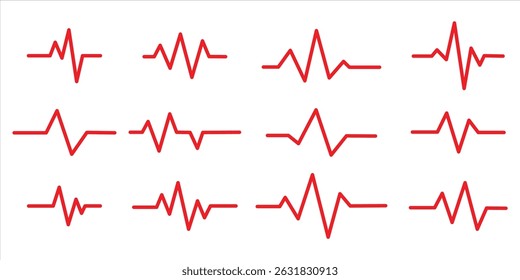  red heartbeat line icon set vector on white background.