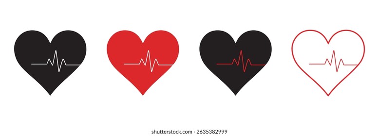 
Red heartbeat line icon. Vector illustration isolated on a white background. Eps 10. With love in heart. 