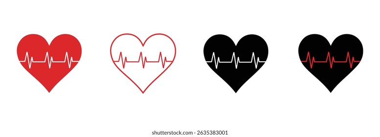 
Icono de línea de latidos del corazón rojo. Ilustración vectorial aislada en un fondo blanco. Eps 10. Con amor en el corazón. 