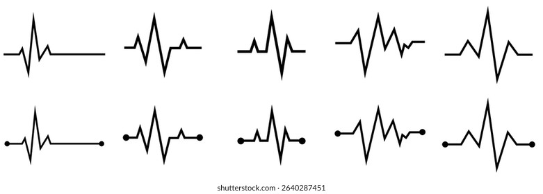 Red Heartbeat Line Vector – ECG Cardiogram Pulse Icon Set for Heart Rate and Health Monitoring