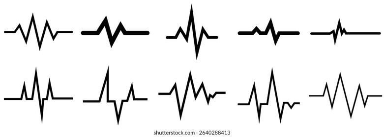 Red Heartbeat Line Vector – ECG Cardiogram Pulse Icon Set for Heart Rate and Health Monitoring