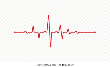 A red heartbeat line vector illustration on a transparent background. Perfect for medical concepts, healthcare, cardiology, and health monitoring designs.