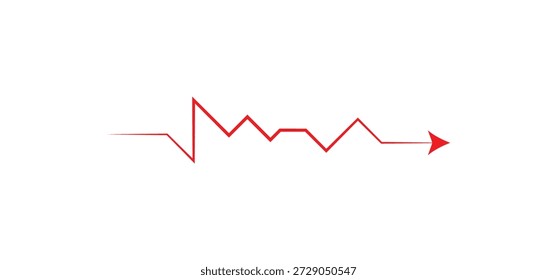Red Heartbeat Pulse Line with Arrow Vector Illustration, Medical ECG EKG Cardiogram and Financial Market Volatility Concept