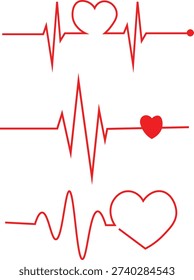 Red heartbeat pulse line with heart icon medical cardiology concept illustration