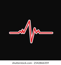 Red Heartbeat Pulse Line Icon on Black Background Medical Heart Rate Symbol, Red Pulse Line Illustration.