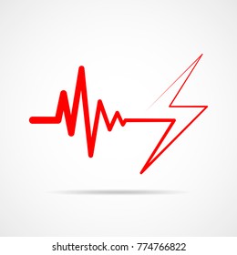 Red heartbeat sign with lightning. Vector illustration. Heartbeat icon in flat outline style.