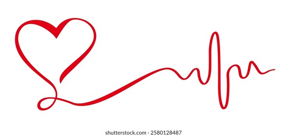 Red heartbeat symbol for Valentine's Day decoration, continuous line heart beat design for Valentine's Day party, cute love designs