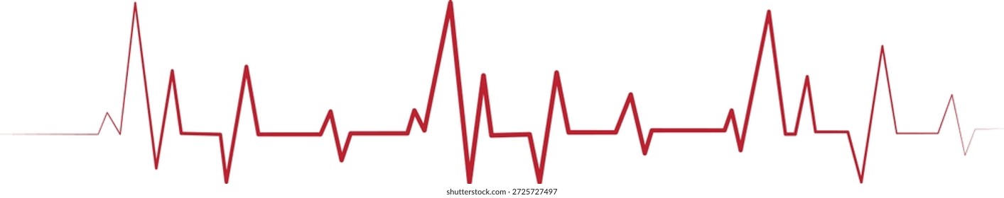Línea roja de la forma de onda del latido del corazón aislada en el fondo blanco. Gráfico de pulso de ECG que representa la frecuencia cardíaca, la salud y el monitoreo médico. Símbolo cardiológico mínimo para el diseño de atención médica, fitness y visualización de datos.