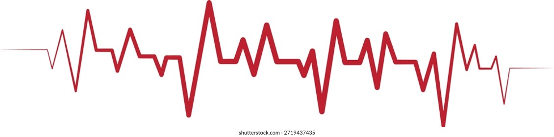 Línea roja de la forma de onda del latido del corazón en un fondo blanco limpio. Los picos y las gotas afiladas forman una visualización de señal de estilo de ECG médico. Ideal para conceptos de diseño de atención médica, tecnología, datos y diagnóstico.