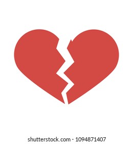 Red heartbreak / broken heart or divorce flat icon for apps and websites