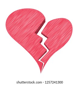 Red Heartbreak Or Broken Heart Or Divorce Isolated On A White Background. Vector Sketch Style Illustration. Unique Pattern Design For Brochures, Web, Printed Materials, Logos
