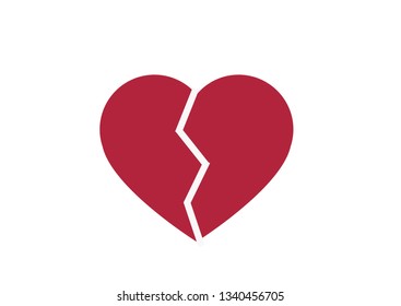 Red heartbreak / broken heart or divorce flat vector icon for apps and websites 