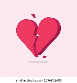 Red heartbreak, broken heart, or divorce vector icon. Isometric, three dimensions illustration for apps and websites.