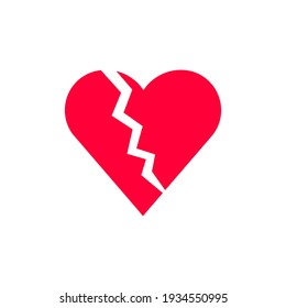 Red heartbreak broken heart or divorce flat vector icon for apps and websites