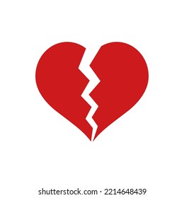 Red Heartbreak Or Broken Heart Or Divorce Flat Vector Icon Isolated On White Background. Broken Heart Icon.